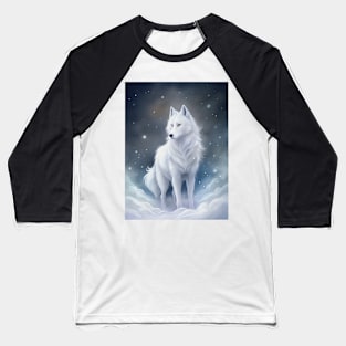 Funny White Wolf Hunting Ground, Winter Mountain Icy Moon, Forest, Galaxy Beautiful gifts Novelty Wild Animal landscape Fashion Watercolor Baseball T-Shirt